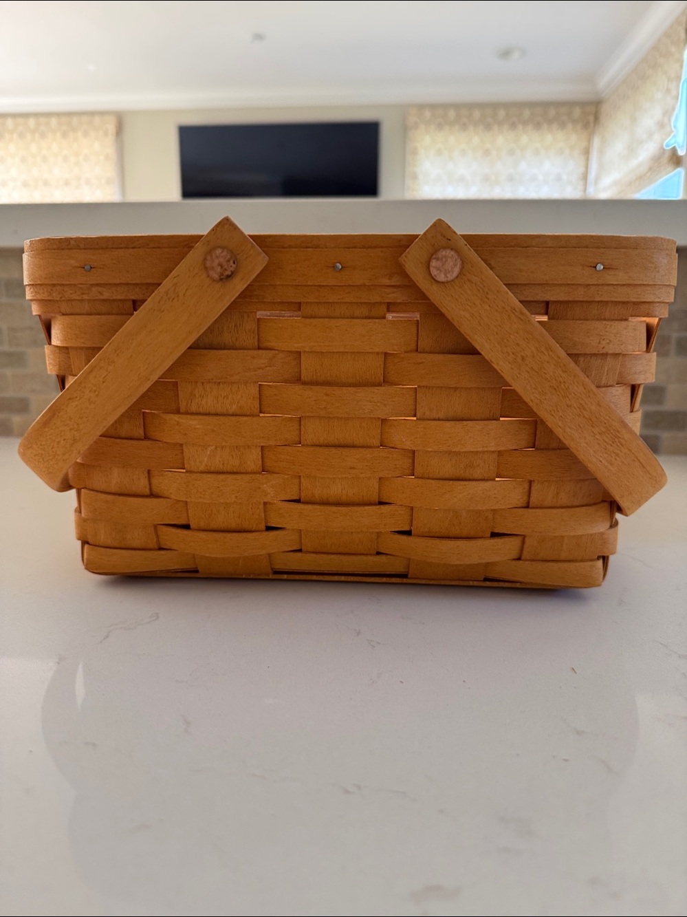 Longaberger Vintage Double Layer Cake basket with handles, liner and stand.